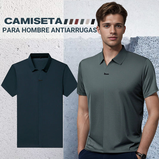 Camiseta informal sin arrugas transpirable con solapa para hombre