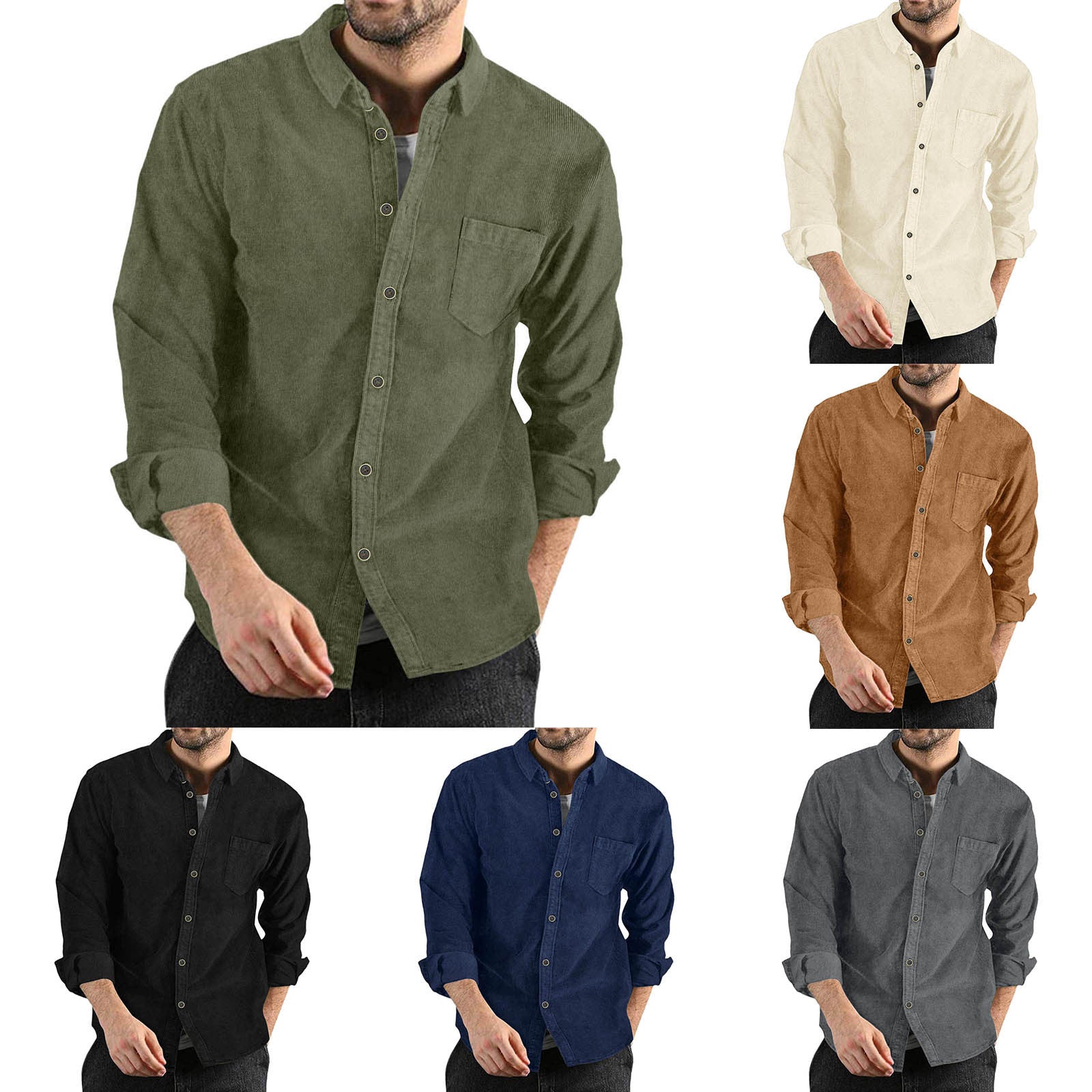  Pantete Camisa de manga larga con botones para hombre