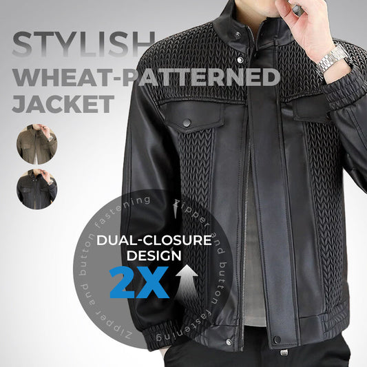 Chaqueta de cuero con tejido de cebada para hombre
