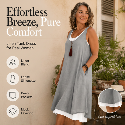 ⏰¡Último día de oferta! ¡50% DE DESCUENTO!💃 Vestido Tipo Camiseta de Tirantes para Mujer con Diseño de Falso Dos Piezas, Corte Holgado y Casual