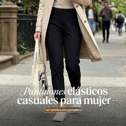 ⏳Oferta Especial por Tiempo Limitado⏰Pantalones Elásticos de Talle Alto para Mujer con Bolsillos con Cremallera