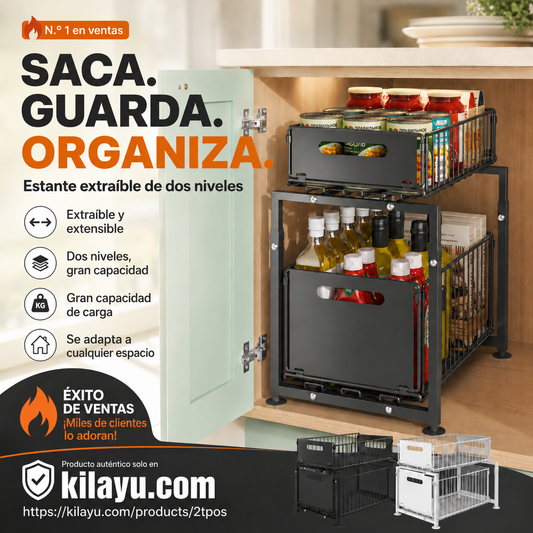 📦 Estante Extraíble de 2 Niveles – Organizador Expandible Bajo el Fregadero, Estante Deslizante de Doble Capa ✨