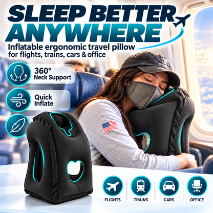 ✈️ Almohada de viaje ergonómica hinchable con hueco en el centro – Acabado flocado en PVC, inflado rápido, con bolsa de almacenamiento ✨