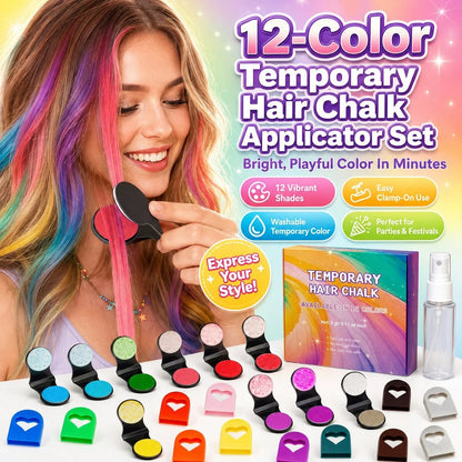 🎉🔥Último Día 72% DTO - 🌈Set de Aplicadores de Tiza Temporal para el Cabello de 12 Colores🎁-¡Listo para Navidad!🎅
