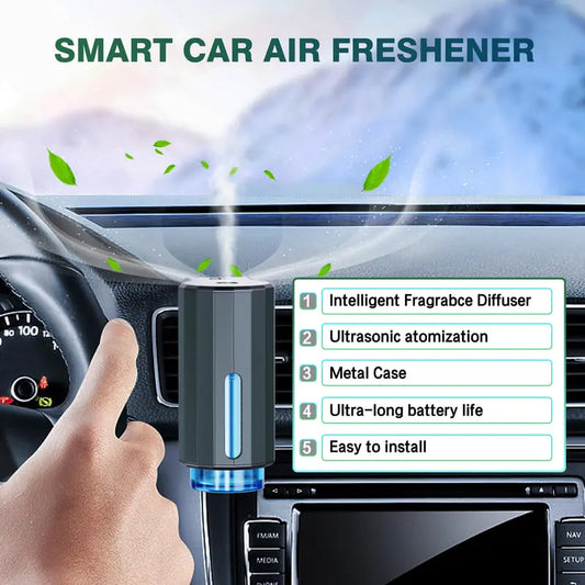 Ambientador inteligente para coche con tres niveles de concentración ajustables, difusor portátil sin agua para aromaterapia, 3 perfumes naturales de 10 ml.