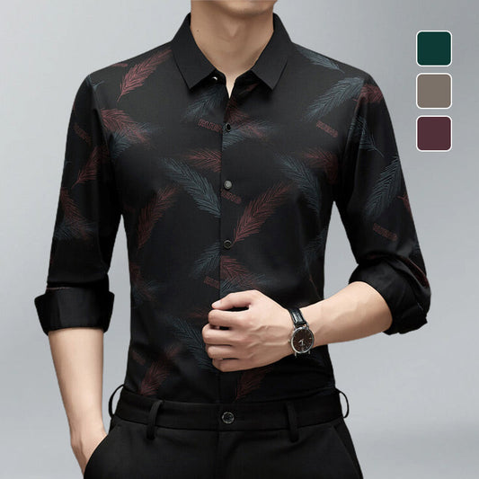 Camisa de manga larga estampada informal de negocios para hombre