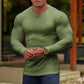 Camiseta deportiva de manga larga con cuello en V a la moda para hombre