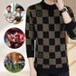 Hombres Plaid Impreso Medio Cuello Alto Thickened Pullover Sweater