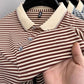 Camiseta informal de negocios a rayas transpirable con solapa para hombre