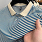 Camiseta informal de negocios a rayas transpirable con solapa para hombre