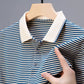 Camiseta informal de negocios a rayas transpirable con solapa para hombre