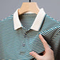 Camiseta informal de negocios a rayas transpirable con solapa para hombre