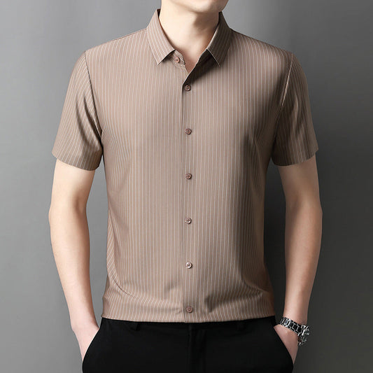 Camisa refrescante a rayas con botones para hombre