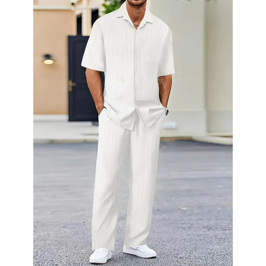 Conjunto de top con cuello y pantalón con cordón para hombre