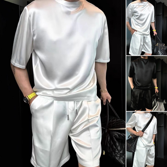 Conjunto casual de dos piezas de top y pantalones cortos lisos para hombre
