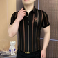 Camisetas de manga corta a rayas con cuello en V y solapa para hombre