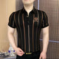 Camisetas de manga corta a rayas con cuello en V y solapa para hombre