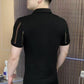 Camisetas de manga corta a rayas con cuello en V y solapa para hombre