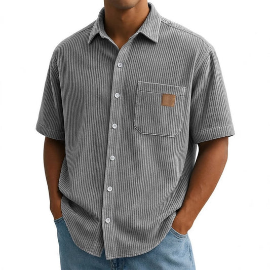 Camisas vintage de manga corta con solapa y botones para hombre