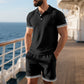 Camiseta y pantalones cortos casuales de manga corta con solapa para hombre