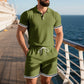 Camiseta y pantalones cortos casuales de manga corta con solapa para hombre
