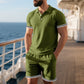Camiseta y pantalones cortos casuales de manga corta con solapa para hombre