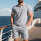 Camiseta y pantalones cortos casuales de manga corta con solapa para hombre