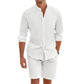 Conjunto informal de dos piezas de top y pantalones cortos de lino para hombre