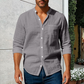 Camisa de lino con cuello alto y manga larga para hombre