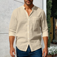 Camisa de lino con cuello alto y manga larga para hombre