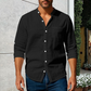 Camisa de lino con cuello alto y manga larga para hombre