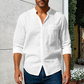 Camisa de lino con cuello alto y manga larga para hombre
