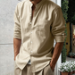 Camisa de lino con cuello alto y manga larga para hombre