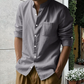 Camisa de lino con cuello alto y manga larga para hombre