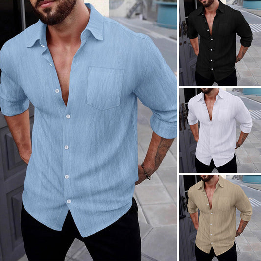 Camisas de lino de manga larga con botones para hombre (50 % de descuento)