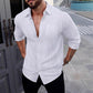 Camisas de lino de manga larga con botones para hombre (50 % de descuento)