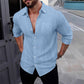 Camisas de lino de manga larga con botones para hombre (50 % de descuento)