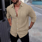 Camisas de lino de manga larga con botones para hombre (50 % de descuento)
