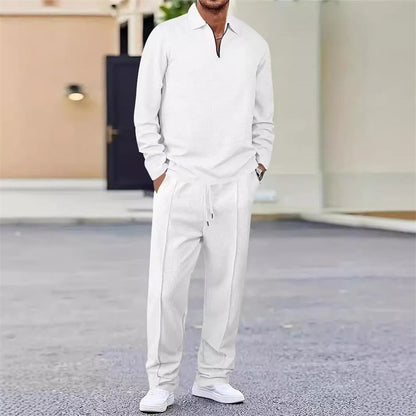 Conjunto de sudadera de punto gofre y pantalón recto para hombre