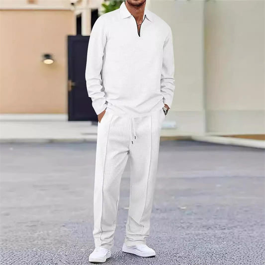 Conjunto de sudadera de punto gofre y pantalón recto para hombre