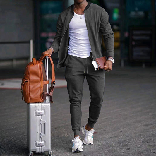 Conjunto de dos piezas de chaqueta de manga larga y pantalón deportivo para hombre
