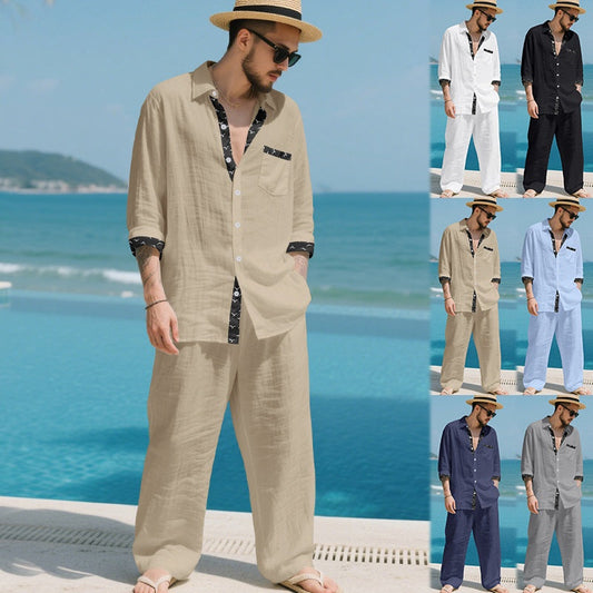 Conjunto informal de 2 piezas de camisa y pantalón holgado para hombre