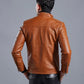 Chaqueta de cuero estilo motero con cuello alto para hombre