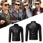Chaqueta de cuero estilo motero con cuello alto para hombre