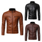 Chaqueta de cuero estilo motero con cuello alto para hombre