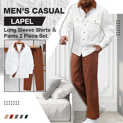 Conjunto de 2 piezas de camisa y pantalón de manga larga con solapa informal para hombre