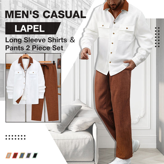 Conjunto de 2 piezas de camisa y pantalón de manga larga con solapa informal para hombre