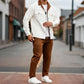 Conjunto de 2 piezas de camisa y pantalón de manga larga con solapa informal para hombre