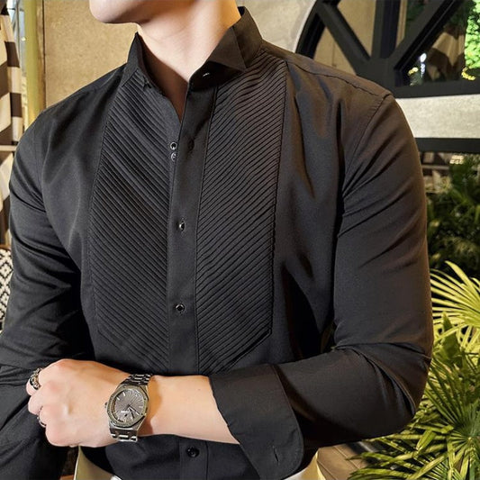 Camisa de manga larga con pliegues delanteros vintage para hombre