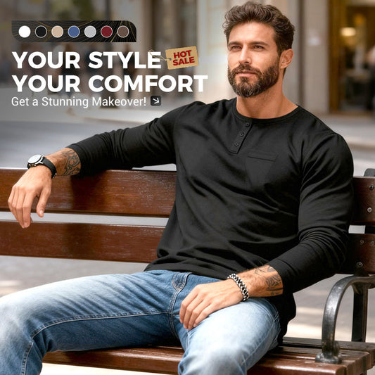 Camiseta Henley de manga larga de corte ajustado para hombre